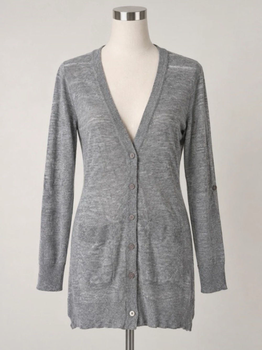 Costa Blanca Gray Long V-Neck Button Cardigan